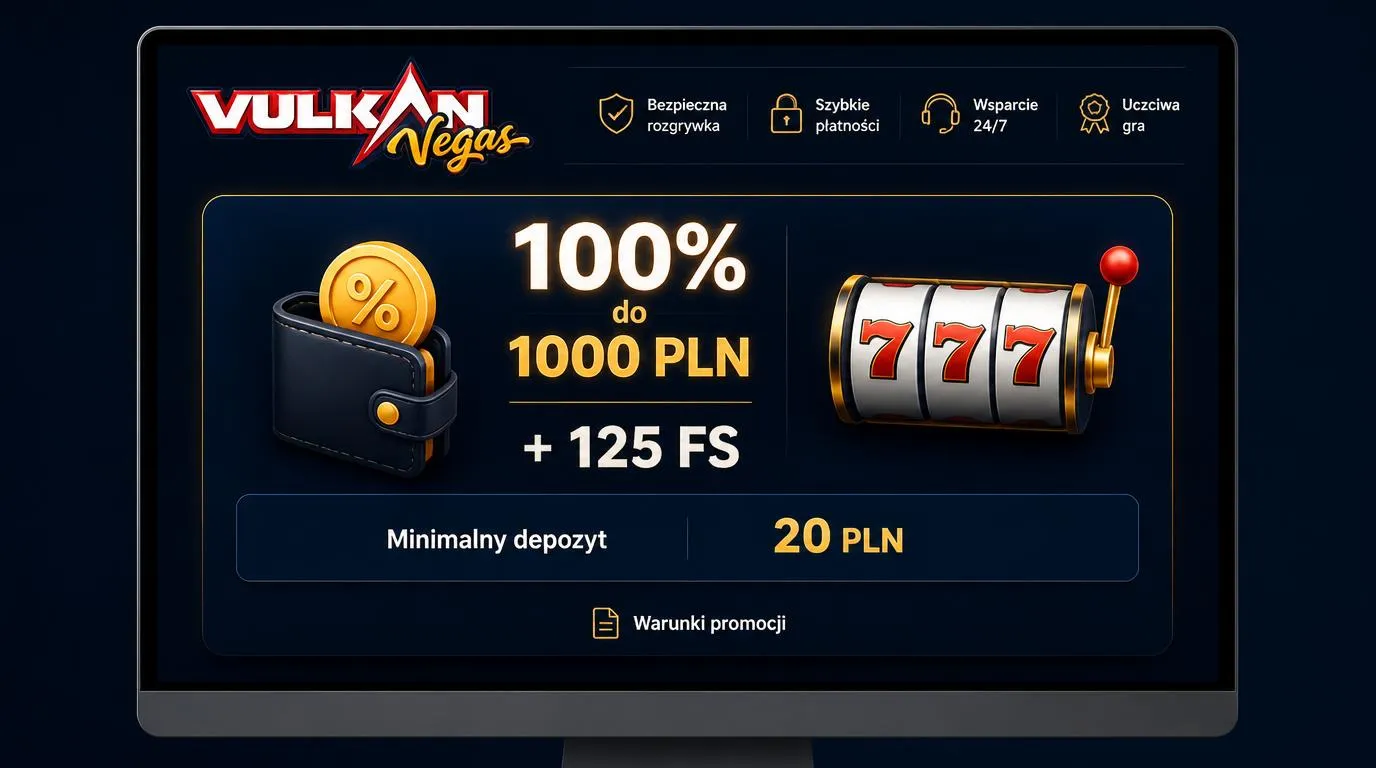 Panel bonusu powitalnego z ofertą 100% do 1000 PLN, 125 FS i minimalnym depozytem 20 PLN
